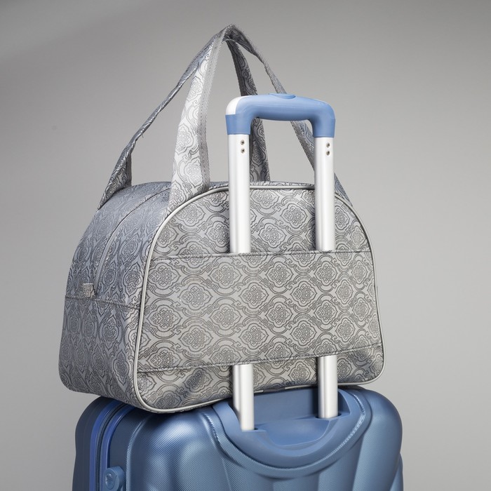 Сумка дорожная, 1 отдел, держатель для чемодана, цвет серый/узор