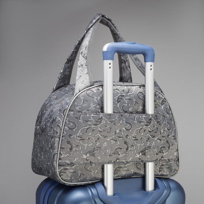 Сумка дорожная, 1 отдел, держатель для чемодана, цвет серый