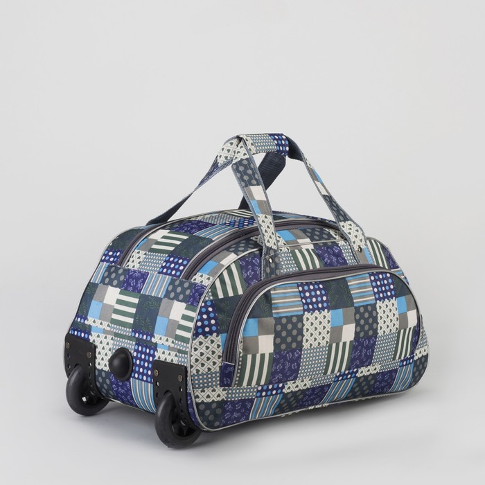 Сумка дорожная на колёсах «Заплатки», 1 отдел, 1 наружный карман, цвет синий