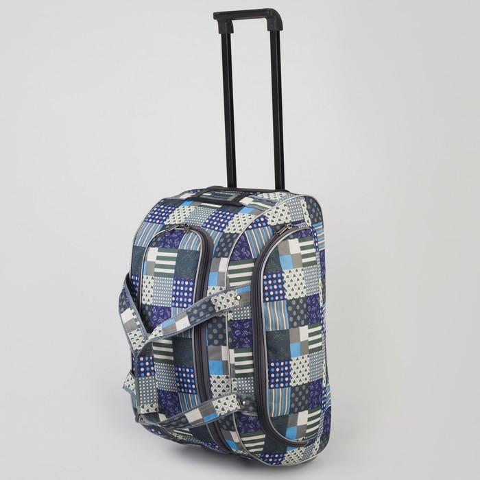 Сумка дорожная на колёсах «Заплатки», 1 отдел, 1 наружный карман, цвет синий