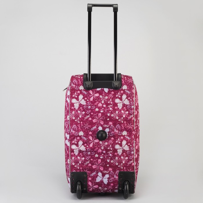 Сумка дорожная на колёсах "Бабочки", 1 отдел, наружный карман, цвет малиновый