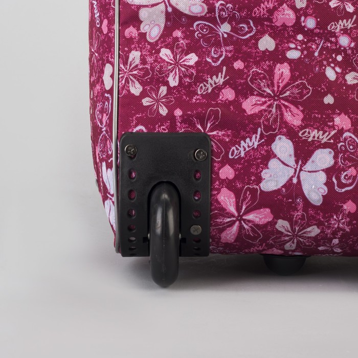 Сумка дорожная на колёсах "Бабочки", 1 отдел, наружный карман, цвет малиновый