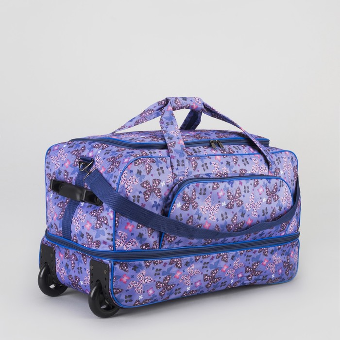 Сумка дорожная на колёсах «Бабочки», с расширением, 1 отдел, 1 наружный карман, цвет фиолетовый