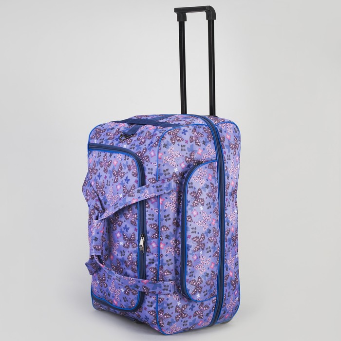 Сумка дорожная на колёсах «Бабочки», с расширением, 1 отдел, 1 наружный карман, цвет фиолетовый
