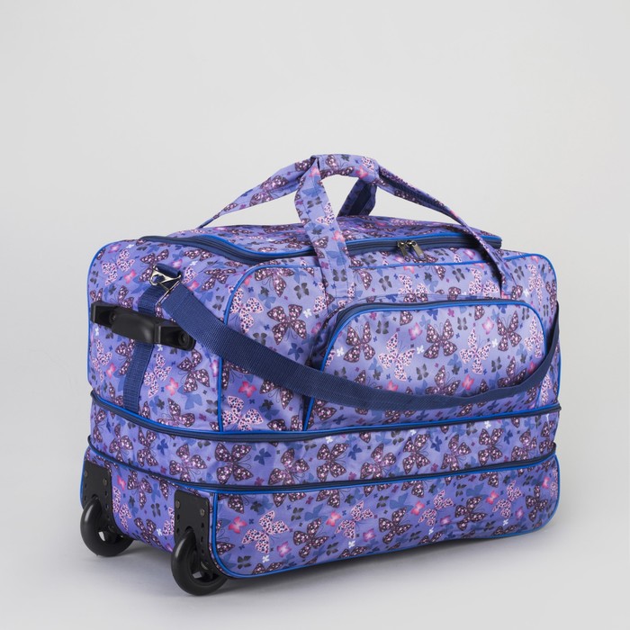 Сумка дорожная на колёсах «Бабочки», с расширением, 1 отдел, 1 наружный карман, цвет фиолетовый
