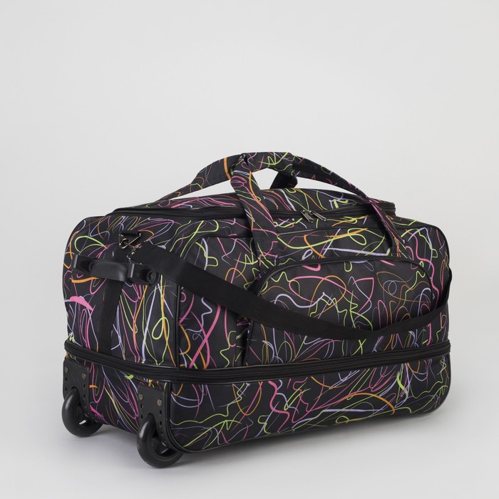 Сумка дорожная на колёсах «Волны», с расширением, 1 отдел, 1 наружный карман, цвет чёрный