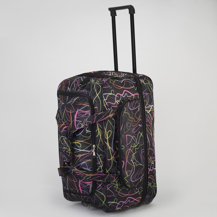 Сумка дорожная на колёсах «Волны», с расширением, 1 отдел, 1 наружный карман, цвет чёрный