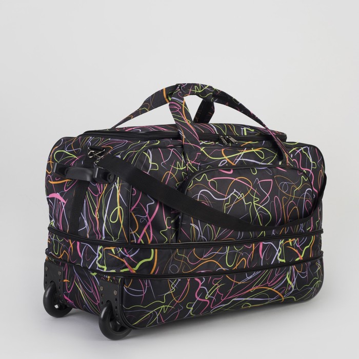 Сумка дорожная на колёсах «Волны», с расширением, 1 отдел, 1 наружный карман, цвет чёрный