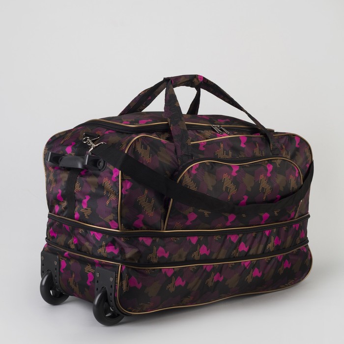 Сумка дорожная на колёсах, с расширением, 1 отдел, 1 наружный карман, цвет бордовый/камуфляж