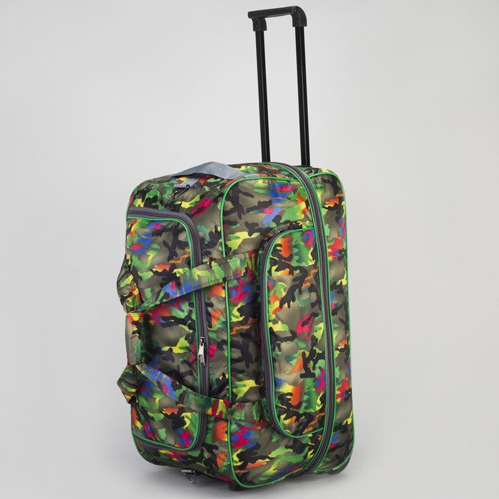 Сумка дорожная на колёсах, с расширением, 1 отдел, 1 наружный карман, цвет зелёный/камуфляж