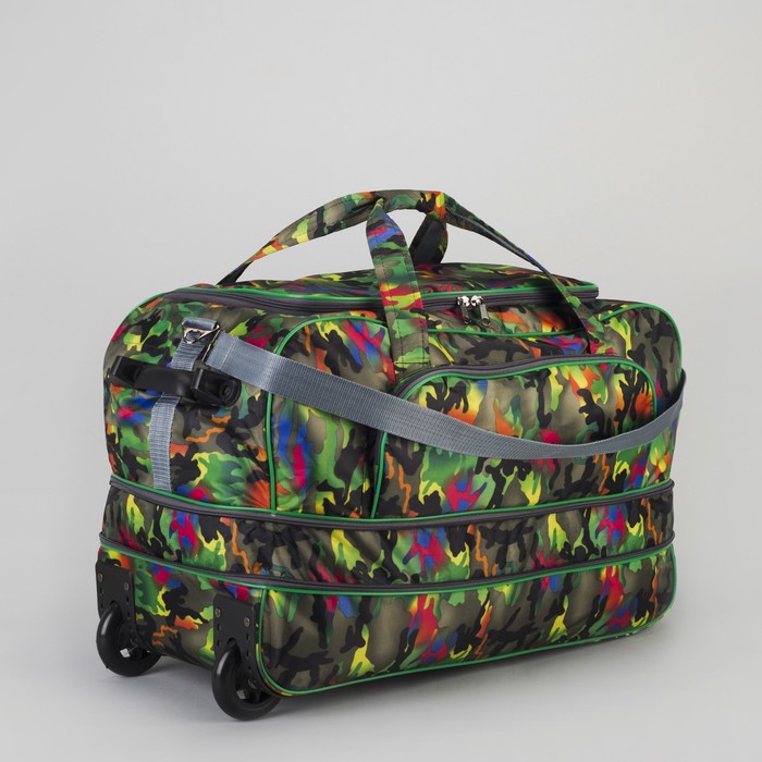 Сумка дорожная на колёсах, с расширением, 1 отдел, 1 наружный карман, цвет зелёный/камуфляж
