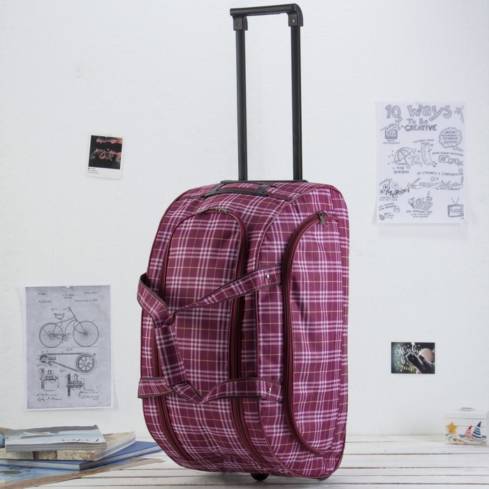 Сумка дорожная на колёсах «Клетка», 1 отдел, 1 наружный карман, цвет красный