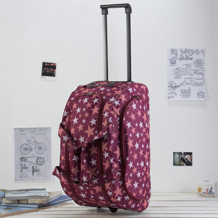 Сумка дорожная на колёсах «Звёзды», 1 отдел, 1 наружный карман, цвет красный