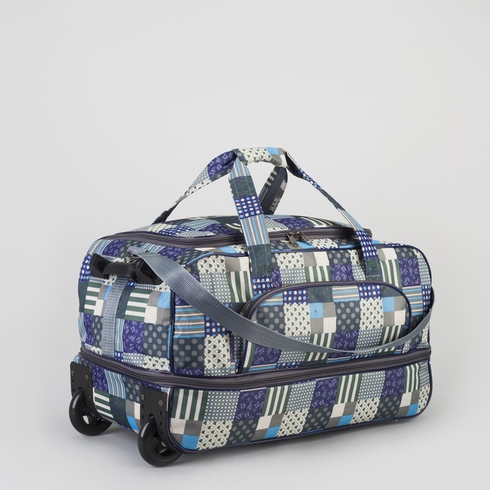 Сумка дорожная на колёсах «Заплатки», с расширением, 1 отдел, 1 наружный карман, цвет синий
