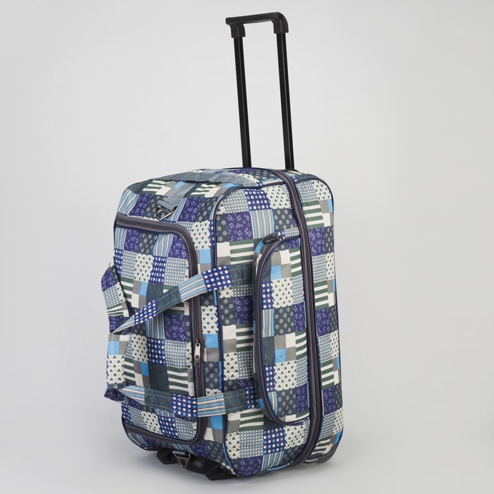 Сумка дорожная на колёсах «Заплатки», с расширением, 1 отдел, 1 наружный карман, цвет синий