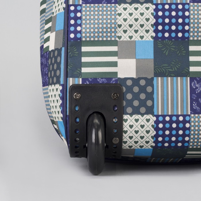 Сумка дорожная на колёсах «Заплатки», с расширением, 1 отдел, 1 наружный карман, цвет синий