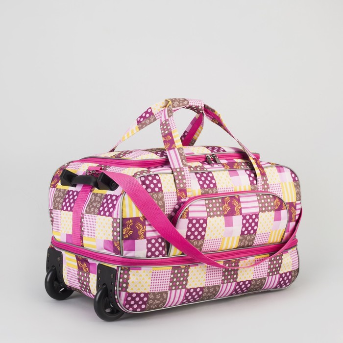 Сумка дорожная на колёсах "Заплатки", с расширением, 1 отдел, 1 наружный карман, цвет розовый