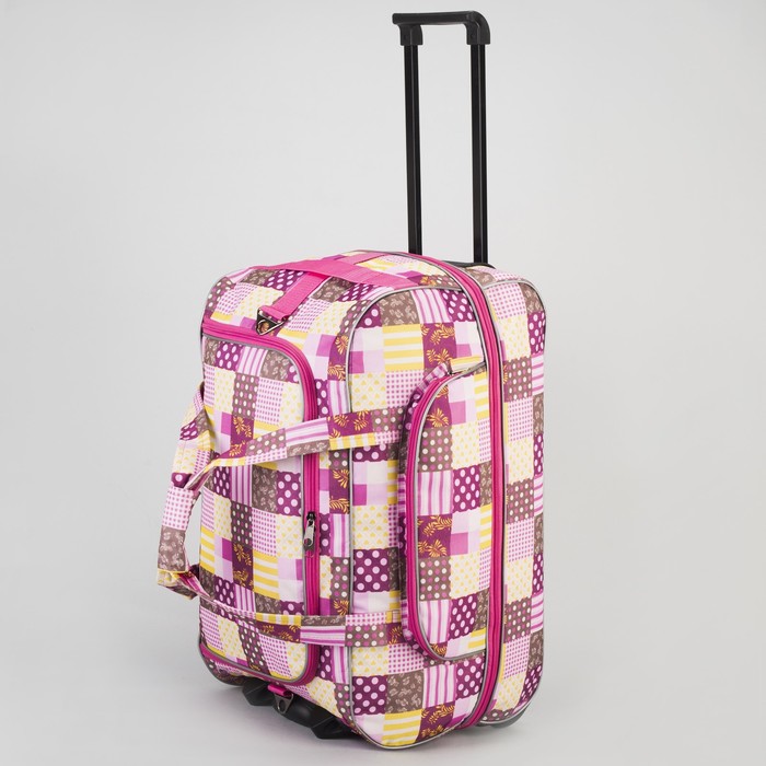 Сумка дорожная на колёсах "Заплатки", с расширением, 1 отдел, 1 наружный карман, цвет розовый