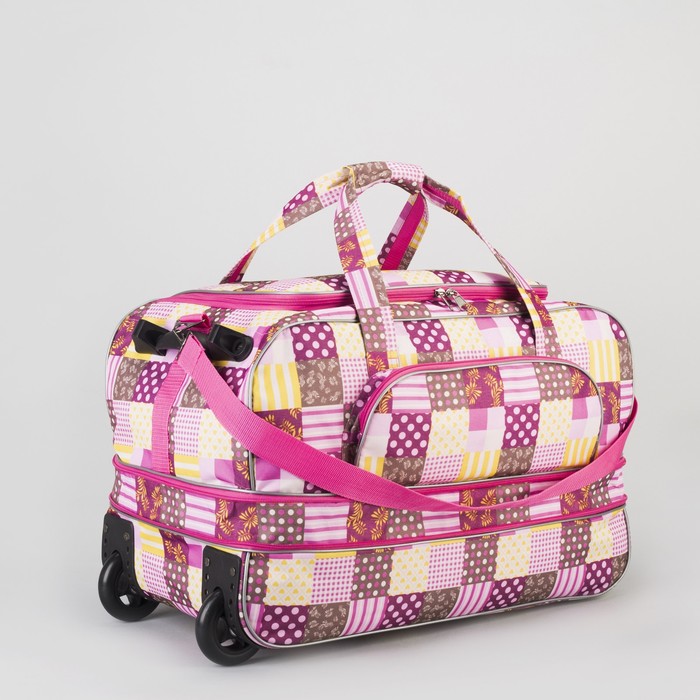 Сумка дорожная на колёсах "Заплатки", с расширением, 1 отдел, 1 наружный карман, цвет розовый