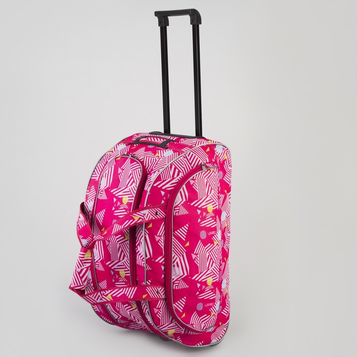 Сумка дорожная на колёсах "Треугольники", 1 отдел, 1 наружный карман, цвет розовый