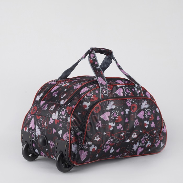 Сумка дорожная на колёсах «Сердца», 1 отдел, 1 наружный карман, цвет чёрный