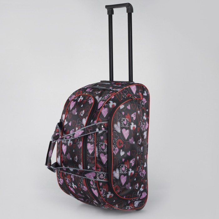 Сумка дорожная на колёсах «Сердца», 1 отдел, 1 наружный карман, цвет чёрный