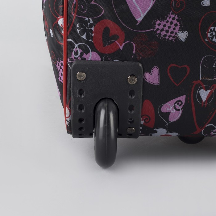 Сумка дорожная на колёсах «Сердца», 1 отдел, 1 наружный карман, цвет чёрный