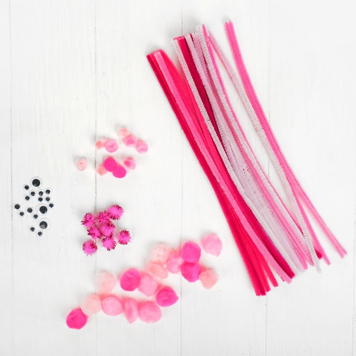 Набор для творчества из проволоки с ворсом, помпонов, глаз №4, цвет розовый