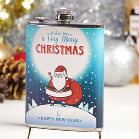 

Фляжка 240 мл A Very Merry Christmas, рисунок «Дедушка Мороз», голубая