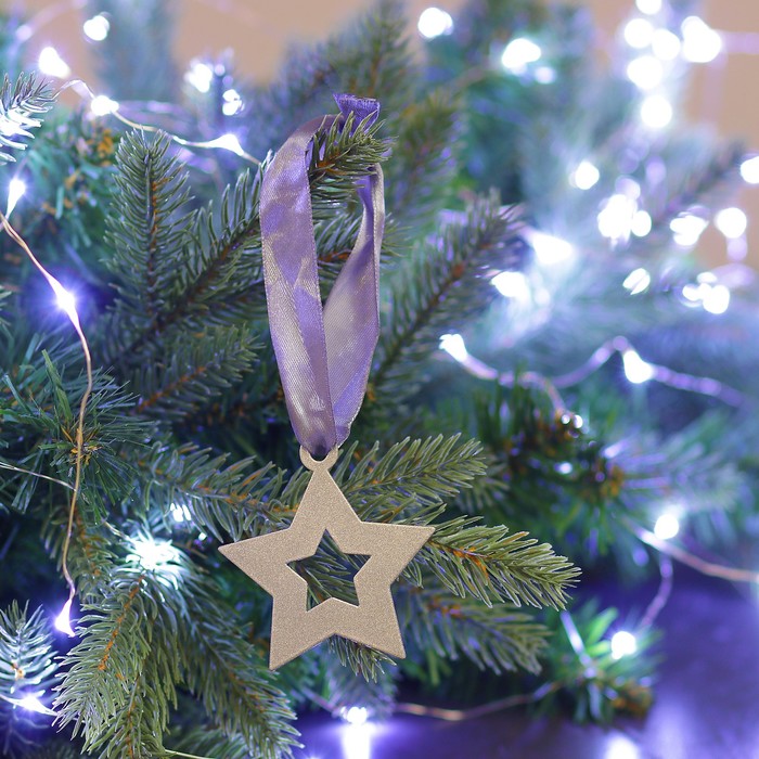 Елочная подвеска металлическая с лентой "Звезда новогодняя" 7см серебряная