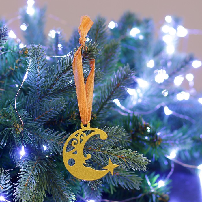 Елочная подвеска металлическая с лентой "Полумесяц" 7см золотая