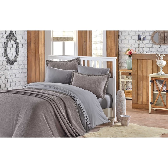 КПБ Natural 1,5 сп, 160х240 см, 160х220 см, 50х70 см-3 шт., покрывало 180х230 см, серый