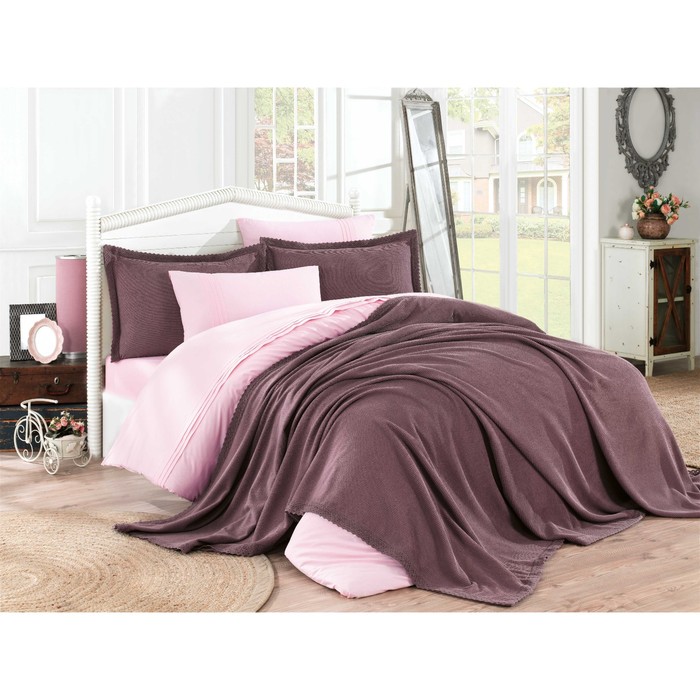 КПБ Natural 1,5 сп, 160х240 см, 160х220 см, 50х70 см-3 шт., покрывало 180х230 см, тёмно-розовый   39