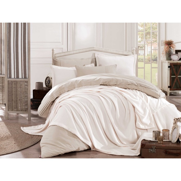 КПБ Natural 2 сп, 160х240 см, 160х220 см, 50х70 см-6 шт., покрывало 230х250 см, кремовый