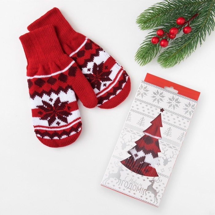 Варежки женские KAFTAN "Скандинавия", красные, р-р 19, акрил 70%, шерсть 30%