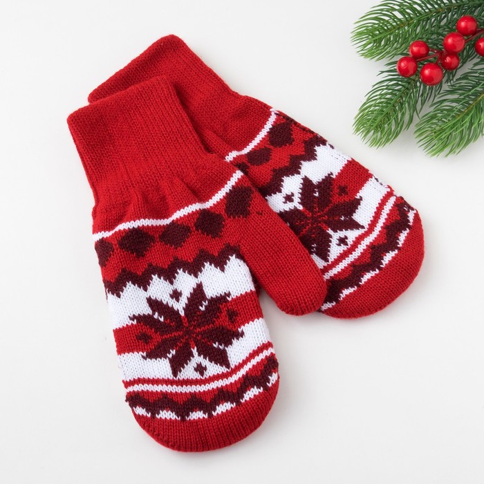 Варежки женские KAFTAN "Скандинавия", красные, р-р 19, акрил 70%, шерсть 30%