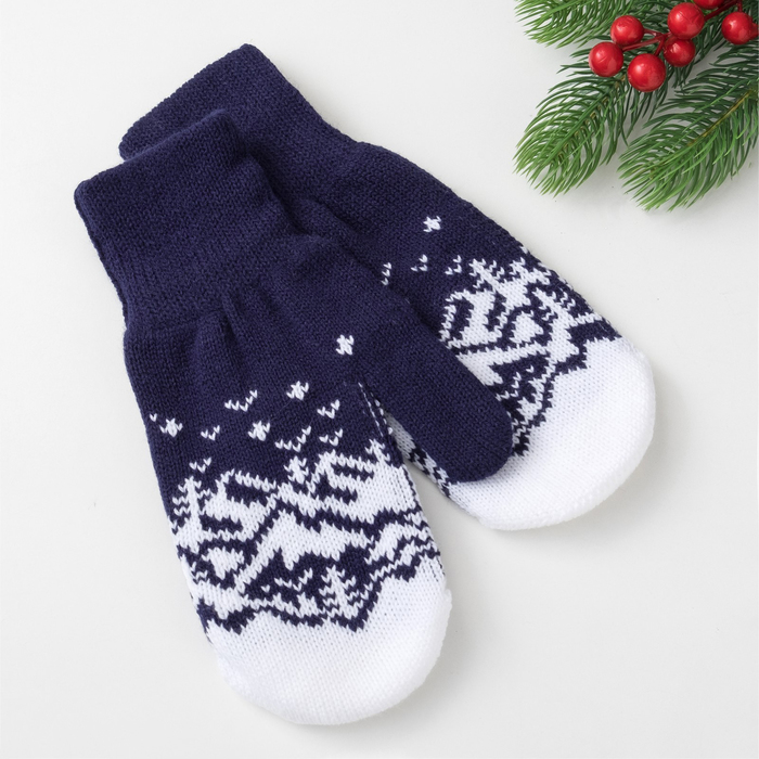 Варежки женские KAFTAN "Горы", синие, р-р 19, акрил 70%, шерсть 30%