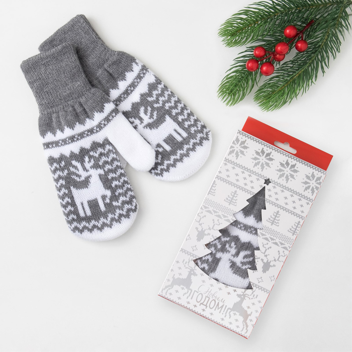 Варежки женские KAFTAN "Зимний орнамент", серые, р-р 19, акрил 70%, шерсть 30%