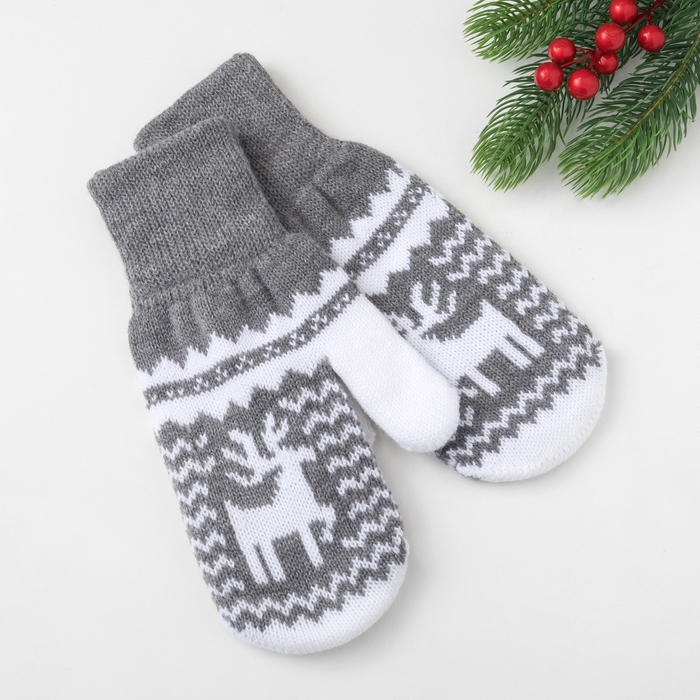 Варежки женские KAFTAN "Зимний орнамент", серые, р-р 19, акрил 70%, шерсть 30%