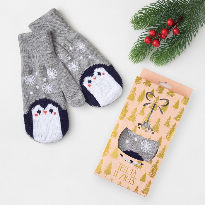 Варежки женские KAFTAN "Пингвин", серые, р-р 19, акрил 70%, шерсть 30%