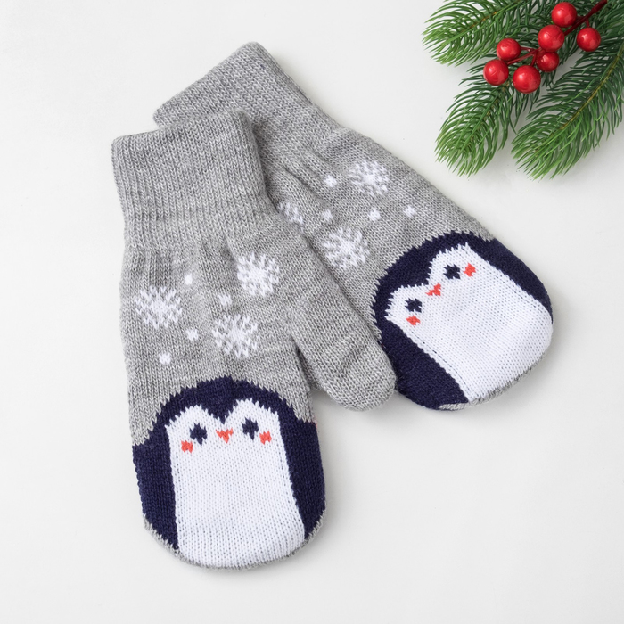 Варежки женские KAFTAN "Пингвин", серые, р-р 19, акрил 70%, шерсть 30%