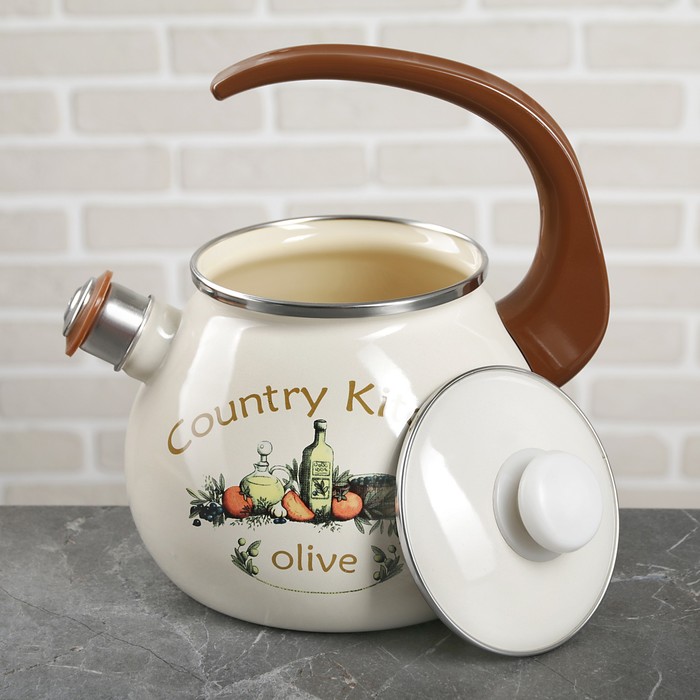 Чайник 2,5 л Olive, эмалированная крышка, свисток
