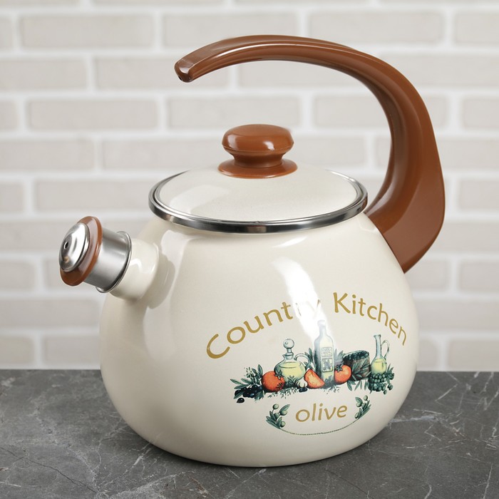 Чайник 2,5 л Olive, эмалированная крышка, свисток