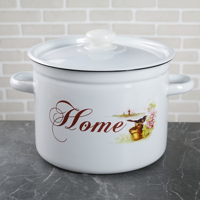 Кастрюля цилиндрическая 5,5 л Home, эмалированная крышка