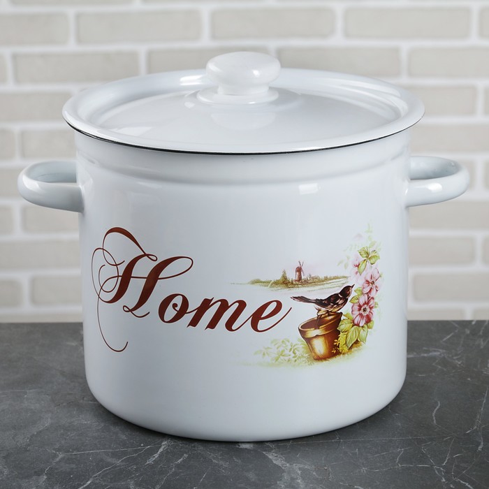 Кастрюля цилиндрическая 7 л Home, эмалированная крышка