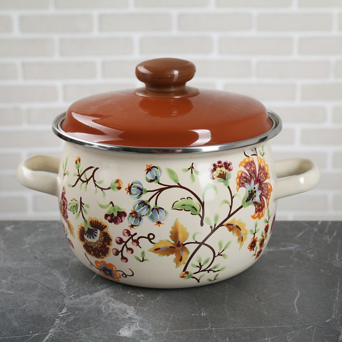 Кастрюля сферическая 2,5 л "Майолика", стеклянная крышка