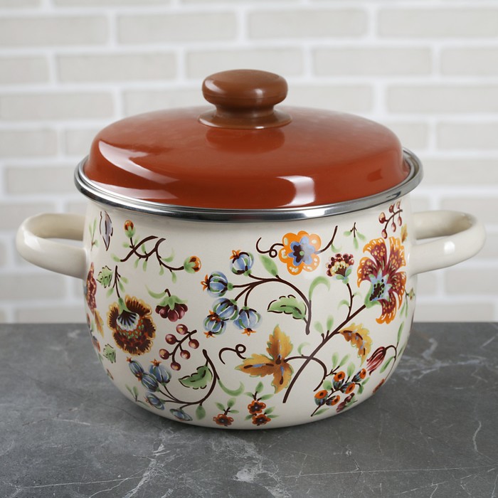 Кастрюля сферическая 3,5 л "Майолика", эмалированная крышка