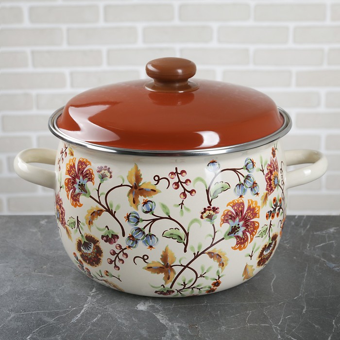 Кастрюля сферическая 5 л "Майолика", эмалированная крышка
