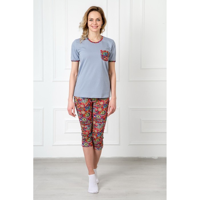Комплект женский (футболка, бриджи) 297 Катрин цвет голубой, р-р 56