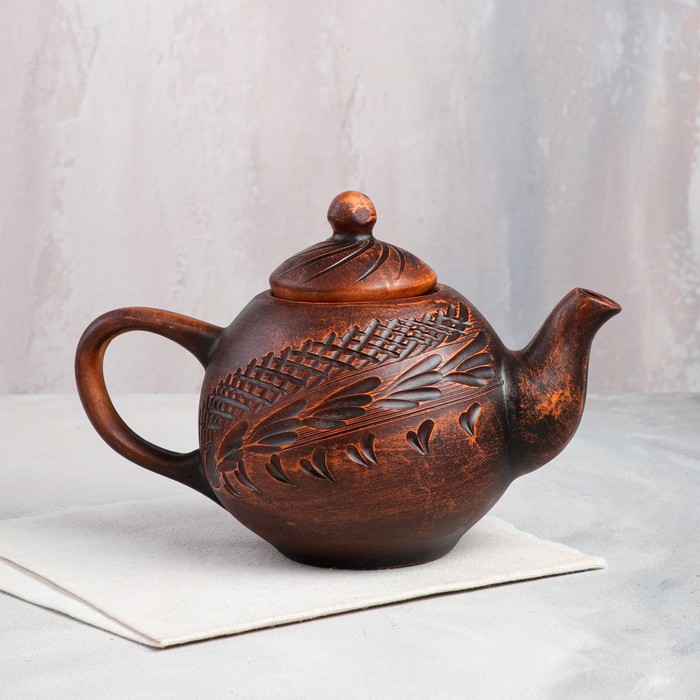 фото Чайник для заварки "узор", красная глина, 1.5 л, ручная работа